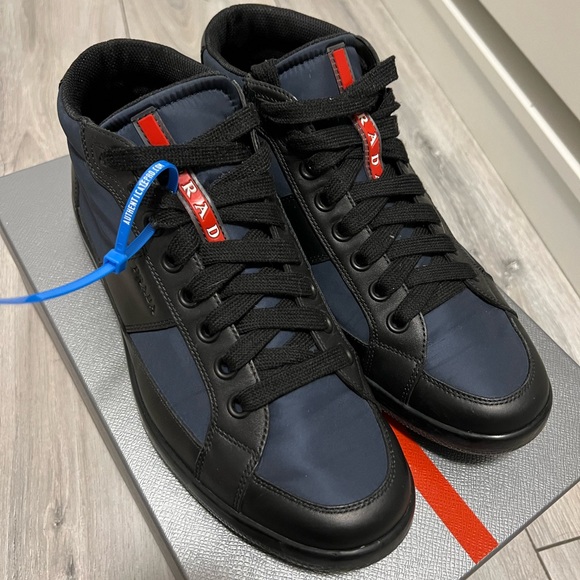 Prada Navy High Top sneakers US 8.5 - Picture 1 of 7